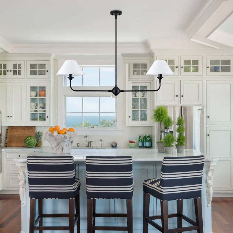 Alessio LED Chandelier in a bright modern kitchen. Alessio Modern LED Chandelier Metal Living Room Bedroom