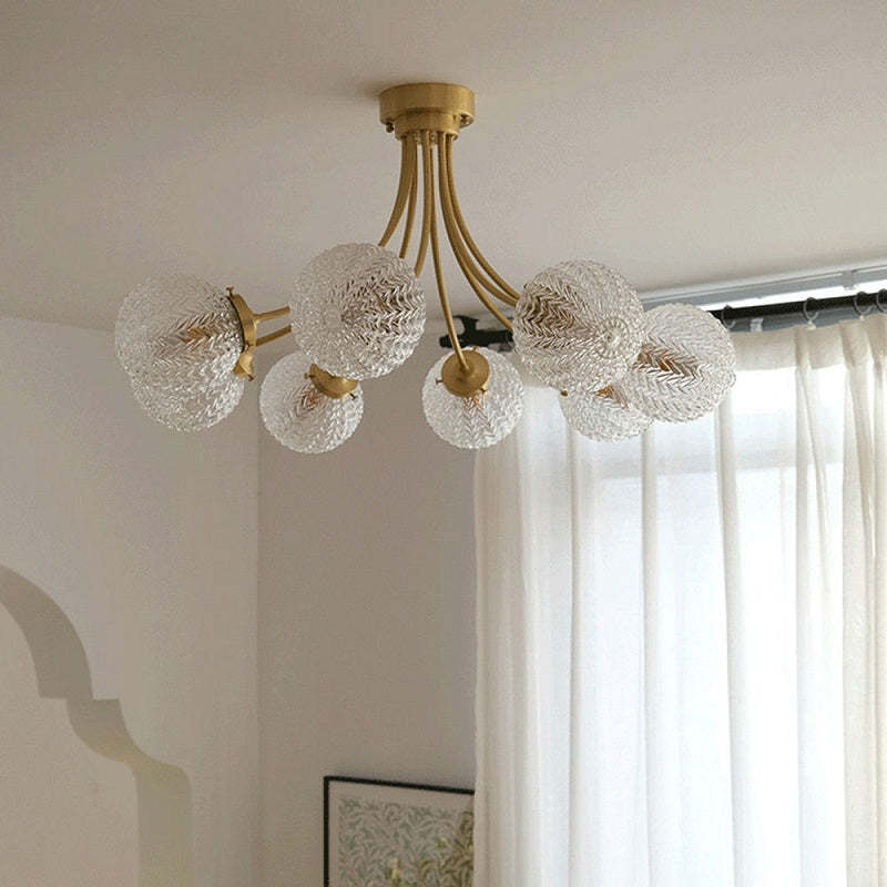 Valentina ceiling light with gold finish and glass spheres, bedroom