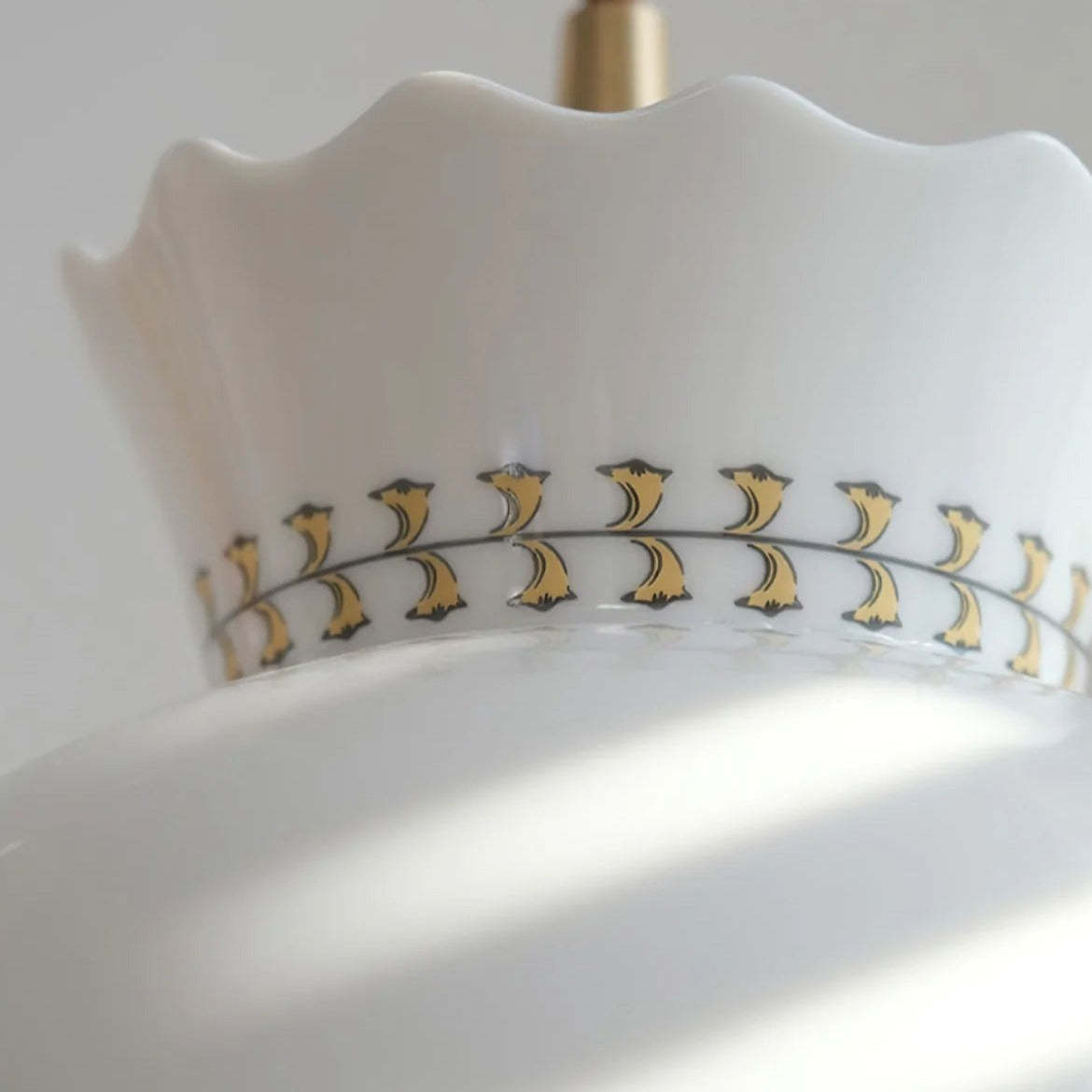 Hailie Pendant Light Ceramic Shade Detail with gold accents