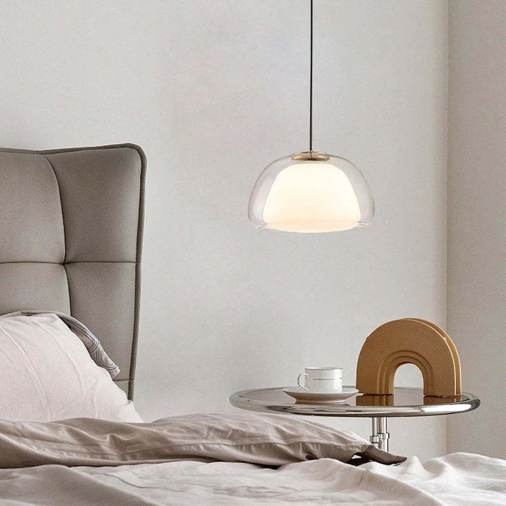 Hailie LED pendant light in a bedroom setting.