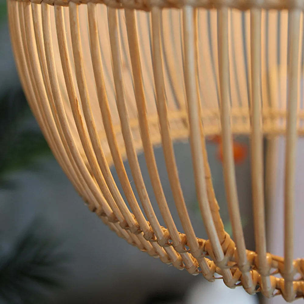 Close-up of Muto Rattan Pendant Light detail, Japanese lighting