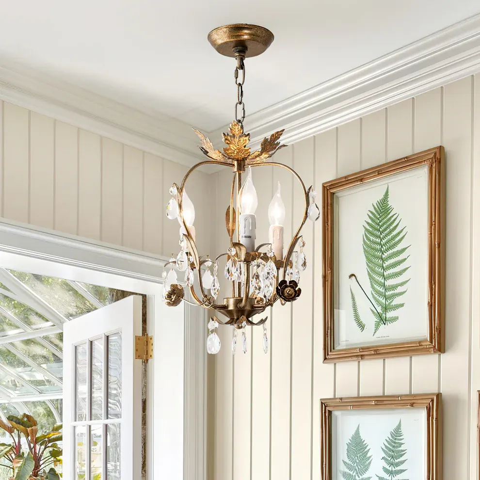 Alessio Vintage Gold Crystal Metal Pendant Light Dining Room Bedroom