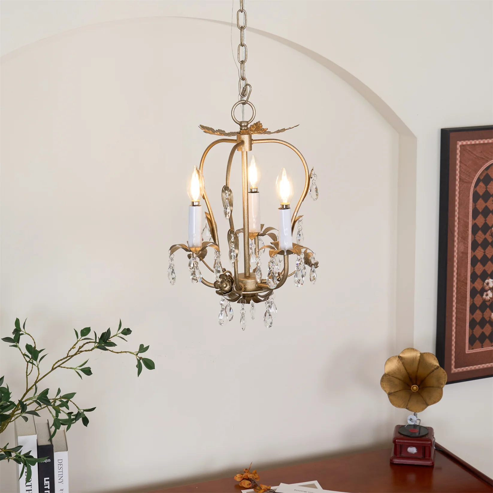 Alessio Vintage Gold Crystal Metal Chandelier Dining Room Bedroom