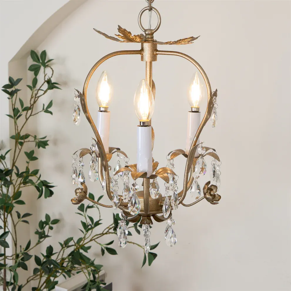 Alessio Vintage Gold Crystal Metal Pendant Light Dining Room Bedroom