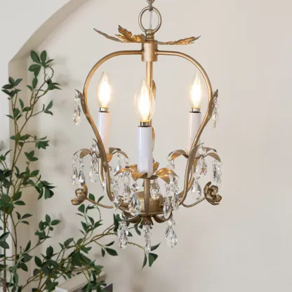 Alessio Vintage Gold Crystal Metal Pendant Light Dining Room Bedroom