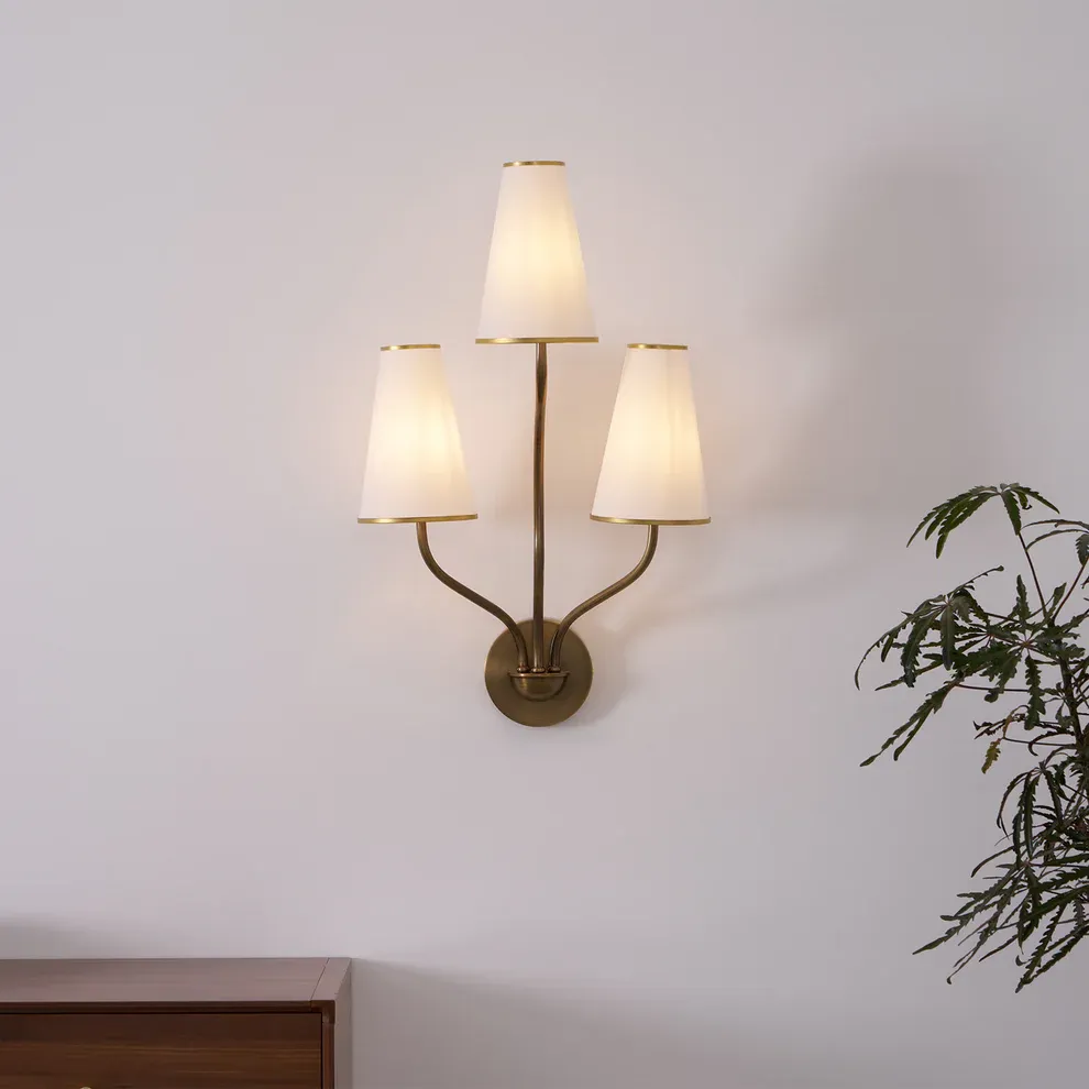 Alessio Vintage Classical Brass Fabric Wall Light Bedroom Hallway Living Room