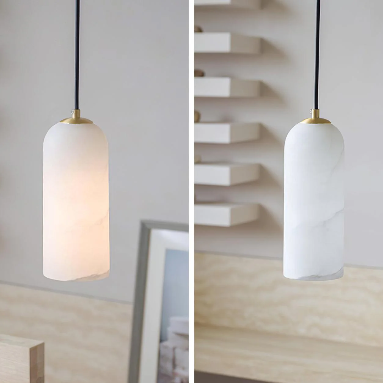 Jade Minimalism Metal Alabaster Pendant Light Bedroom Living Room