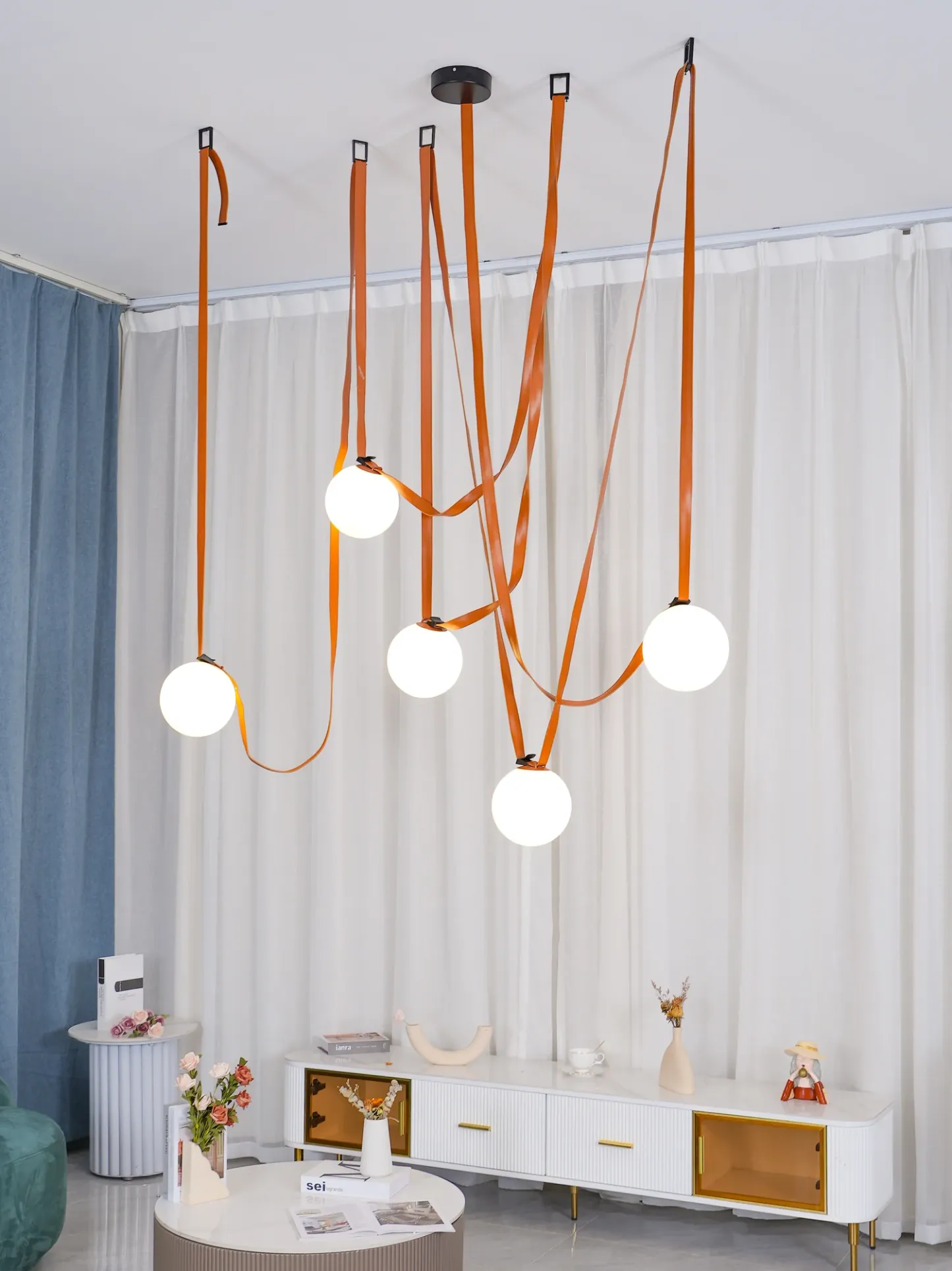 Valentina Modern Unusual Leather Canvas Pentand Light Living Room Bedroom