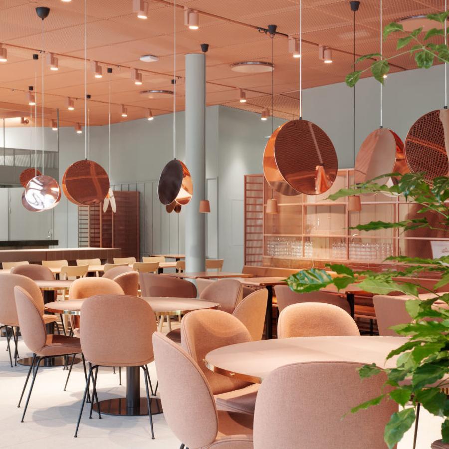 Interior design with Morandi pendant lights, modern cafe