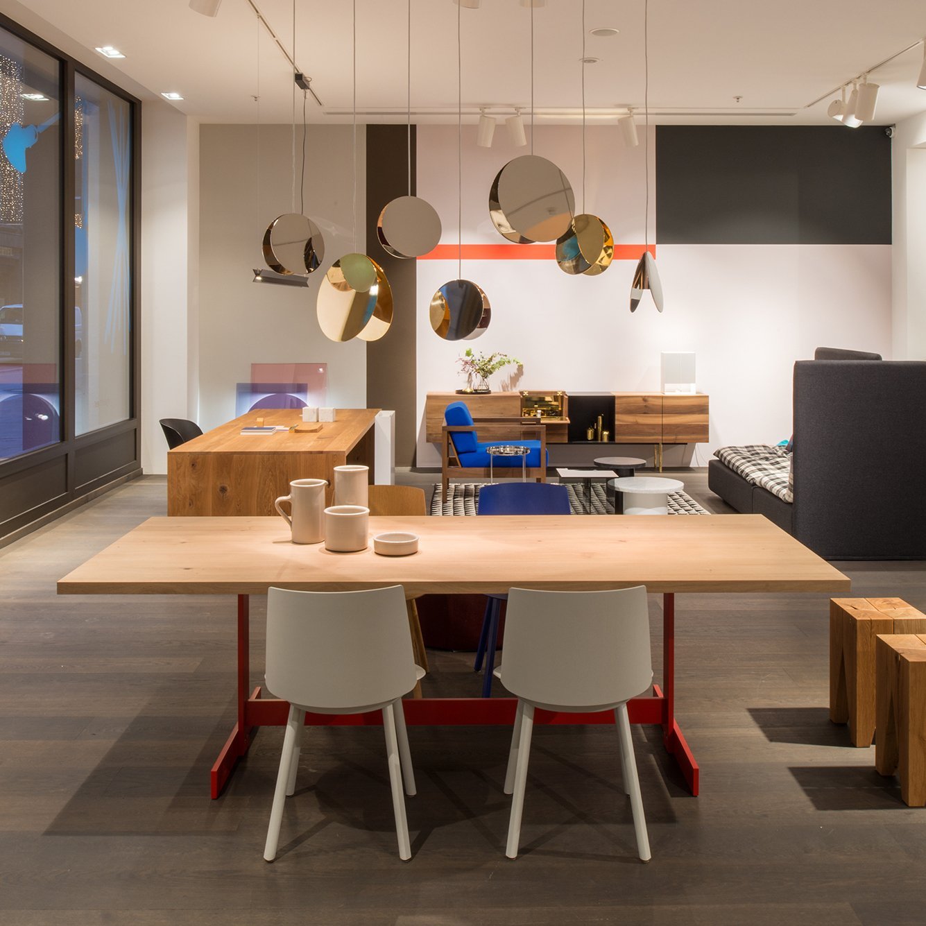 Morandi pendant lights in a modern dining room setting, interior design