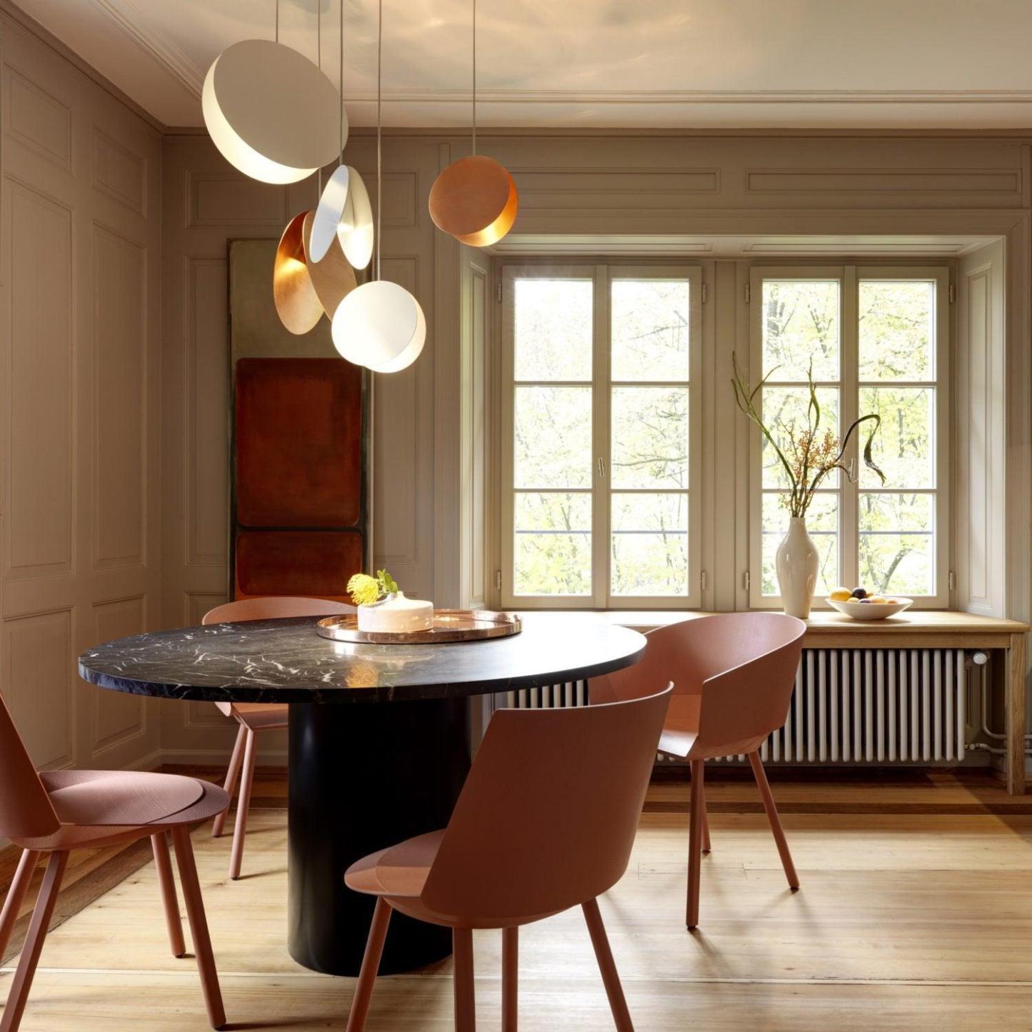 Morandi Round Pendant Light above dining table, interior design