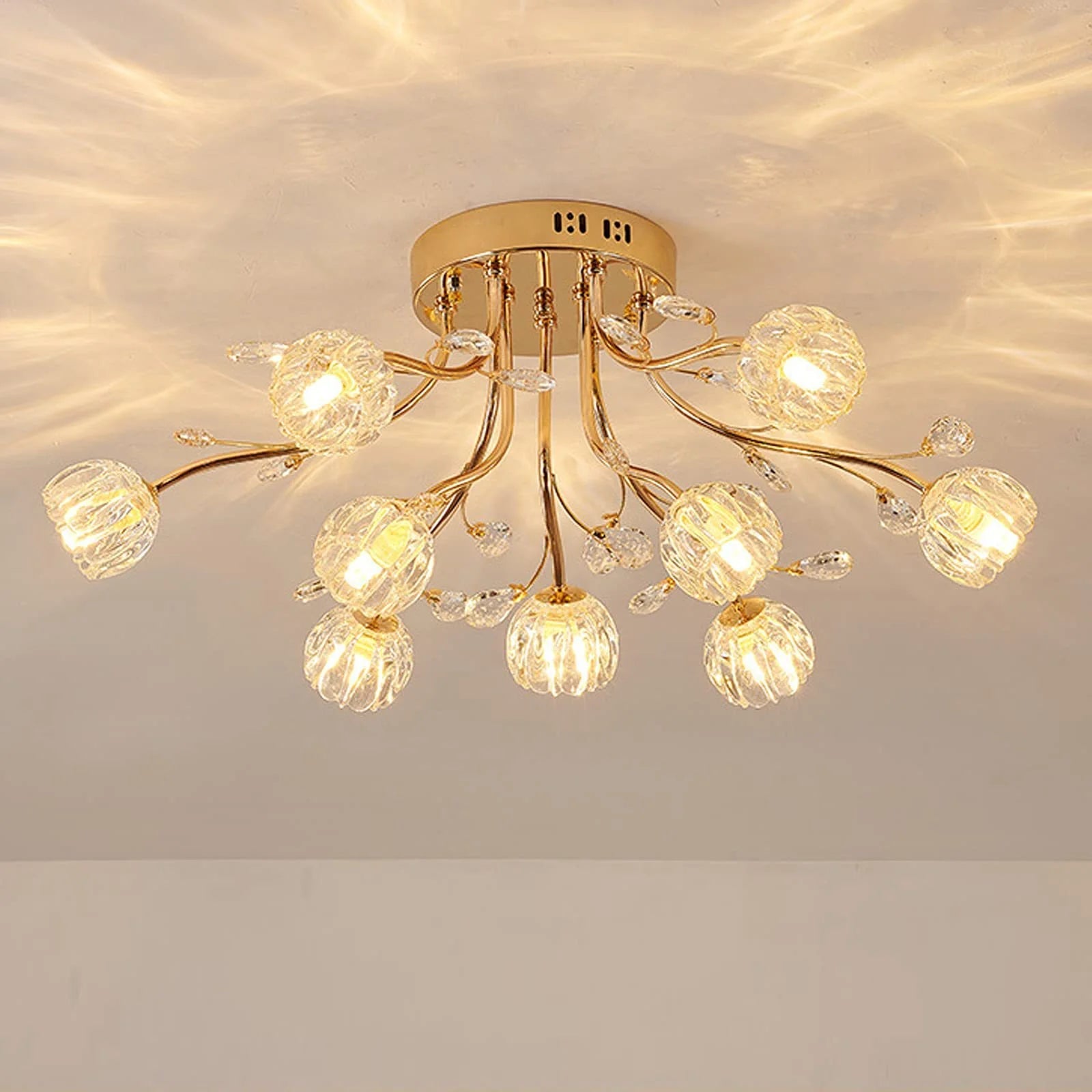 Valentina Nordic Flower LED Chandelier - Gold and Glass