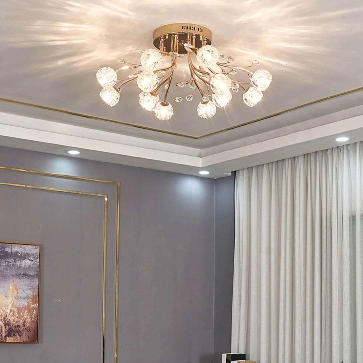 Valentina Flower Chandelier illuminates a living room