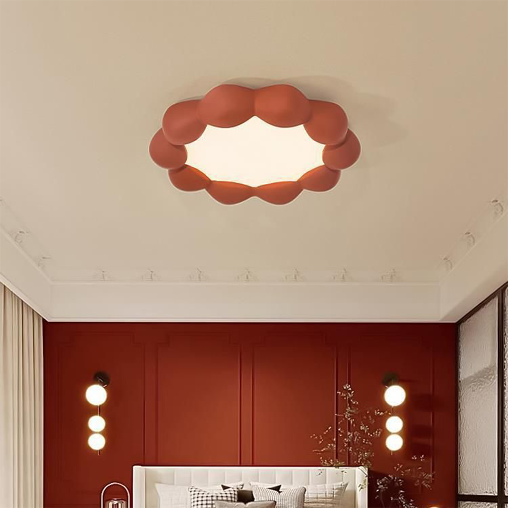 Round flower ceiling light in red, perfect for bedroom decor.