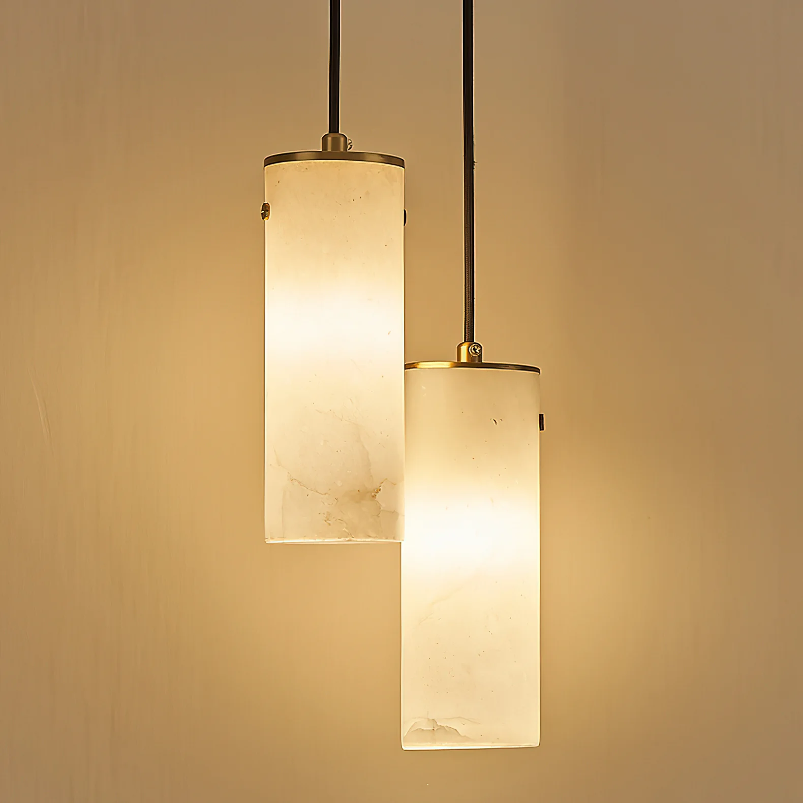 Ozawa pendant light with white stone shades, modern lighting fixture