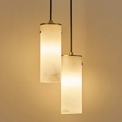 Ozawa pendant light with white stone shades, modern lighting fixture