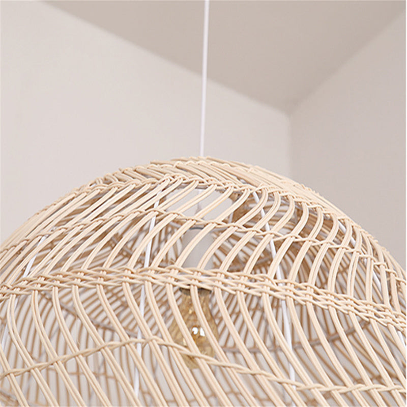 Close-up Ritta Retro Rattan Pendant Light, Woven Shade Detail