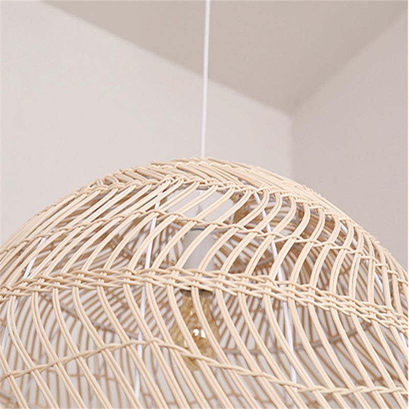 Close-up Ritta Retro Rattan Pendant Light, Woven Shade Detail