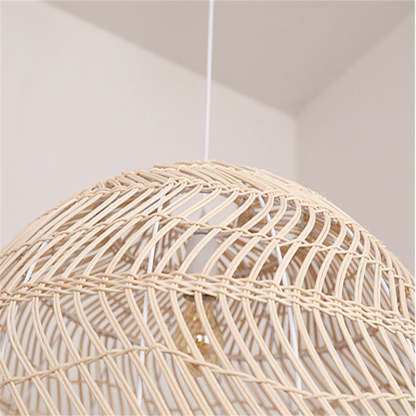 Close-up Ritta Retro Rattan Pendant Light, Woven Shade Detail