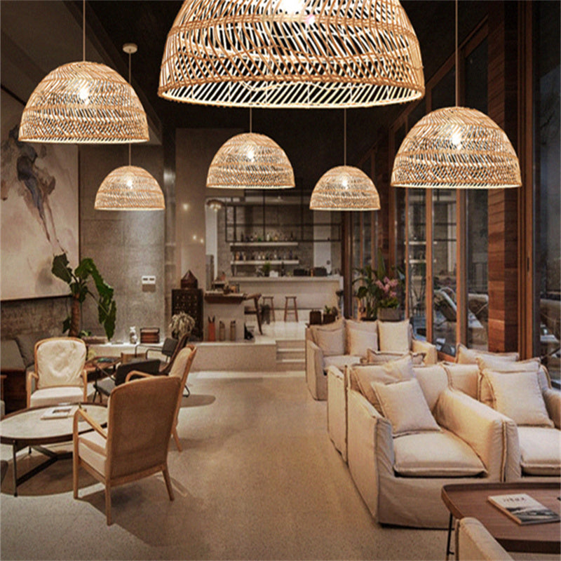 Ritta Retro Rattan Pendant Lights in a modern living space