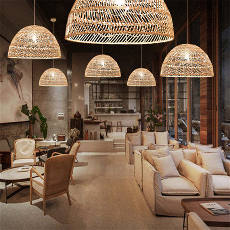 Ritta Retro Rattan Pendant Lights in a modern living space