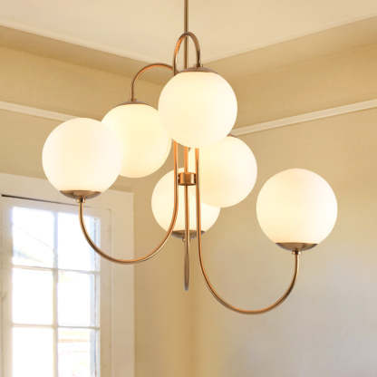 Valentina Chandelier with globe lights, gold metal arms