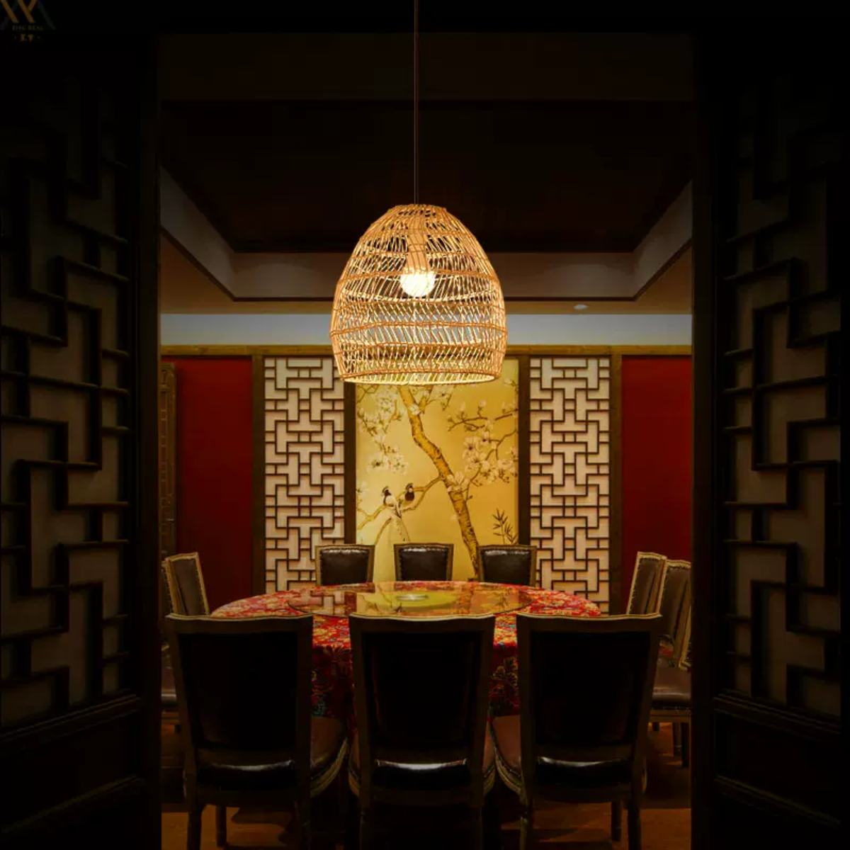 Muto Rattan Pendant Light over Dining Table