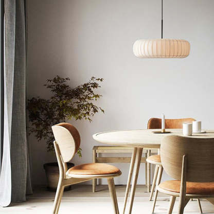 Fabric pendant light over dining table, Lassola lighting
