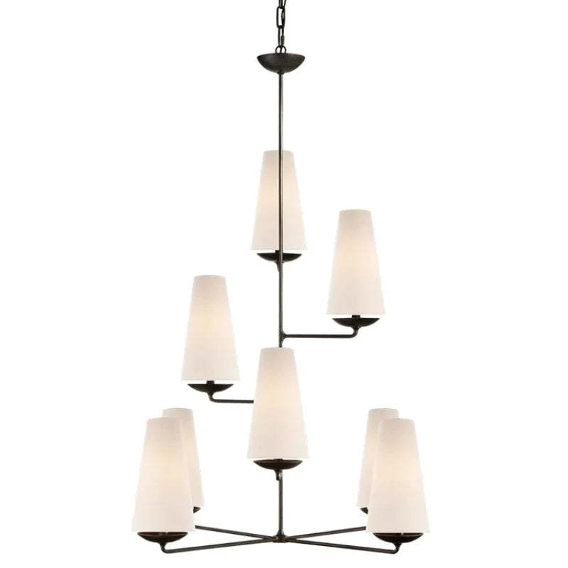 Alessio LED Chandelier, black metal frame, fabric shades