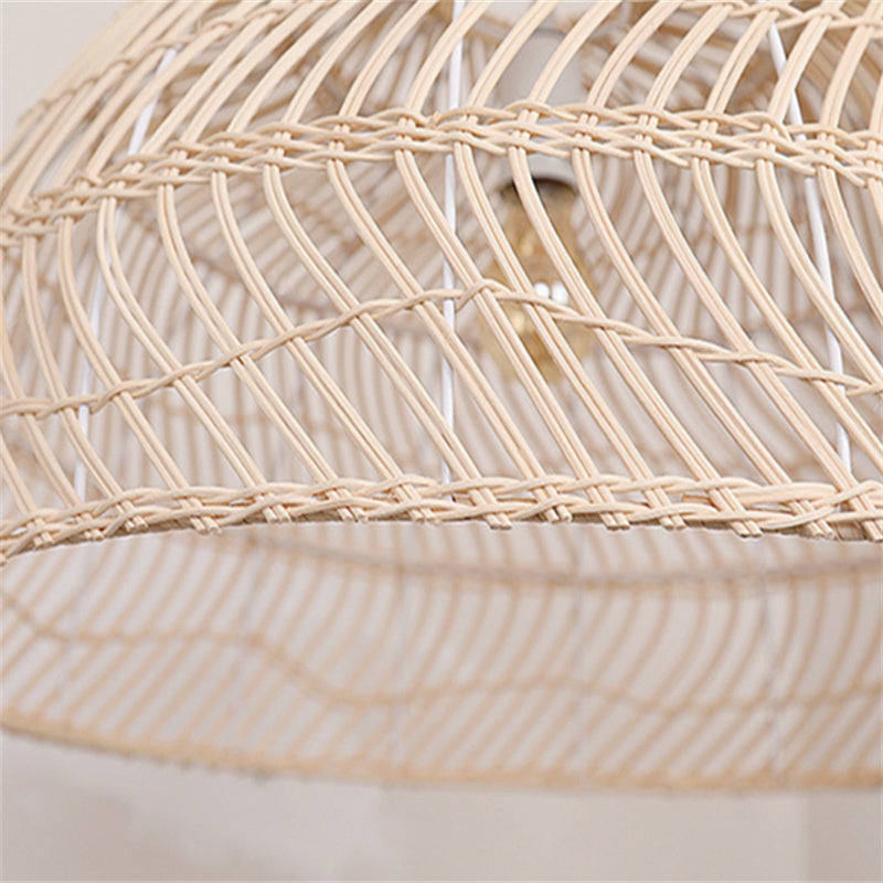 Close-up of Ritta Retro Rattan Pendant Light's woven shade