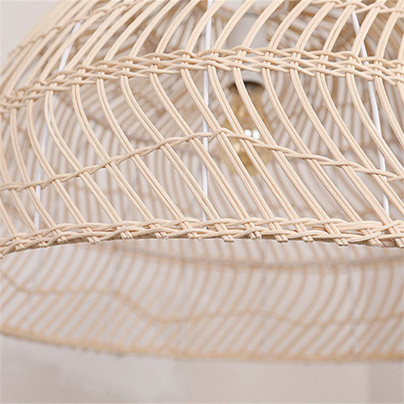 Close-up of Ritta Retro Rattan Pendant Light's woven shade