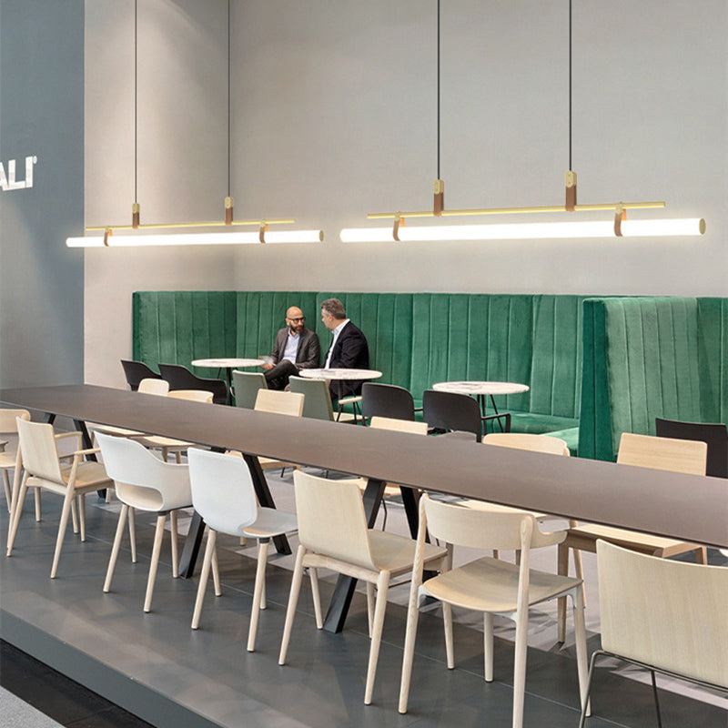 Modern linear pendant light in office space, Las Sola