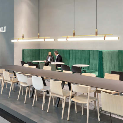 Modern linear pendant light in office space, Las Sola