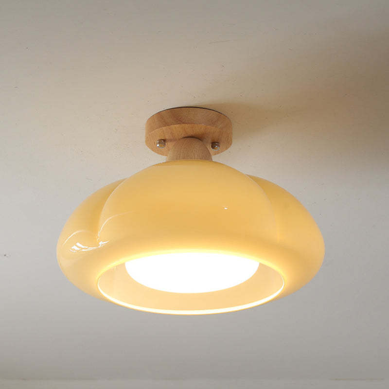 Hailie Modern LED Pumpkin Ceiling Light - Glass Wood