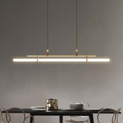 Edge linear pendant light over dining table, Las Sola