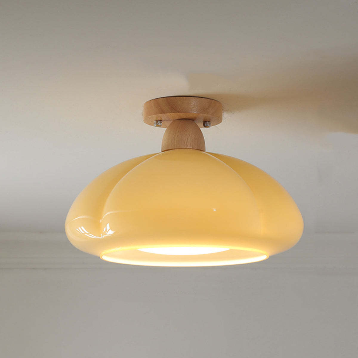 Hailie Modern LED Pumpkin Ceiling Light, wood and glass