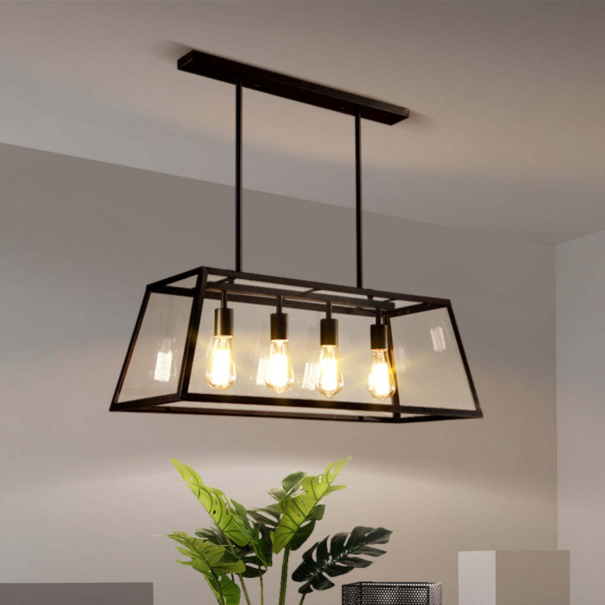 Industrial pendant light with metal frame & LED bulbs