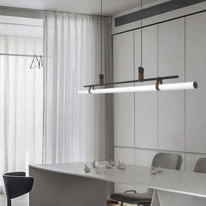 Linear pendant light over modern dining table, Las Sola