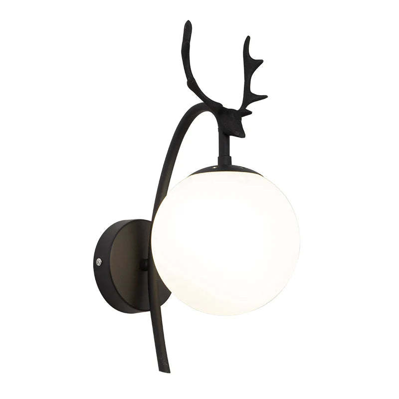 Deer Head Wall Lamp - Modern Bedside Light, Black Finish
