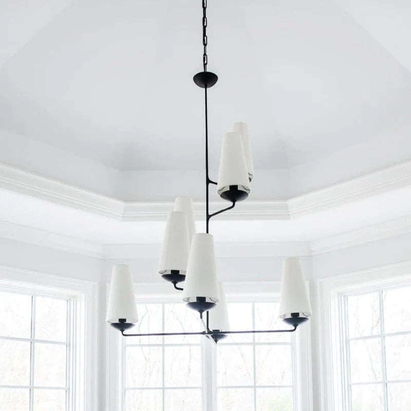 Alessio black metal chandelier with fabric shades