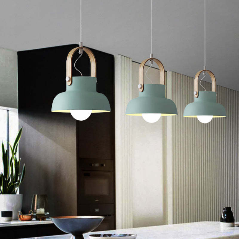 Mint Green Morandi Pendant Lights, Wood Accent, Kitchen Lighting