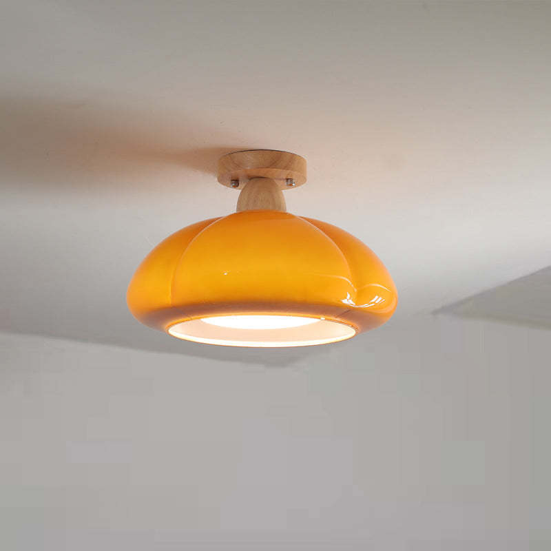 Hailie LED Pumpkin Ceiling Light, orange glass shade