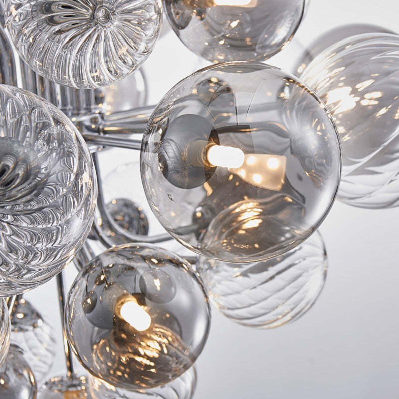 Valentina Chandelier close-up: glass spheres and bulbs