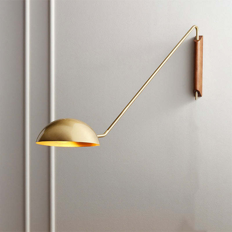 Orr Nordic Wall Lamp - Gold Metal Dome, Wood Accent, Interior Lighting