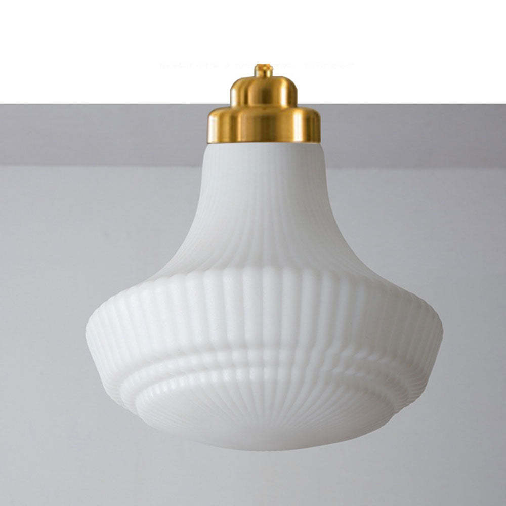 Hailie Retro Pendant Light - White Glass and Brass