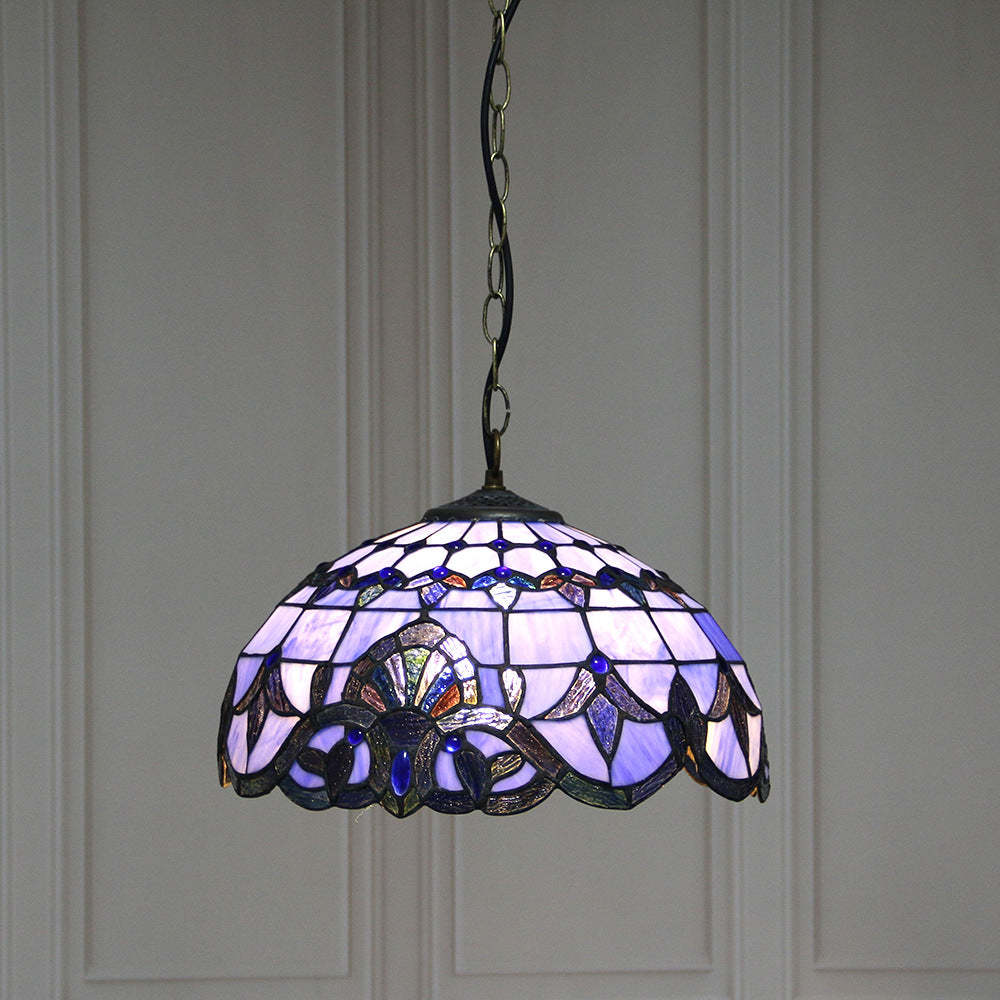 Eryn Vintage LED Pendant Light with Purple Stained Glass Design