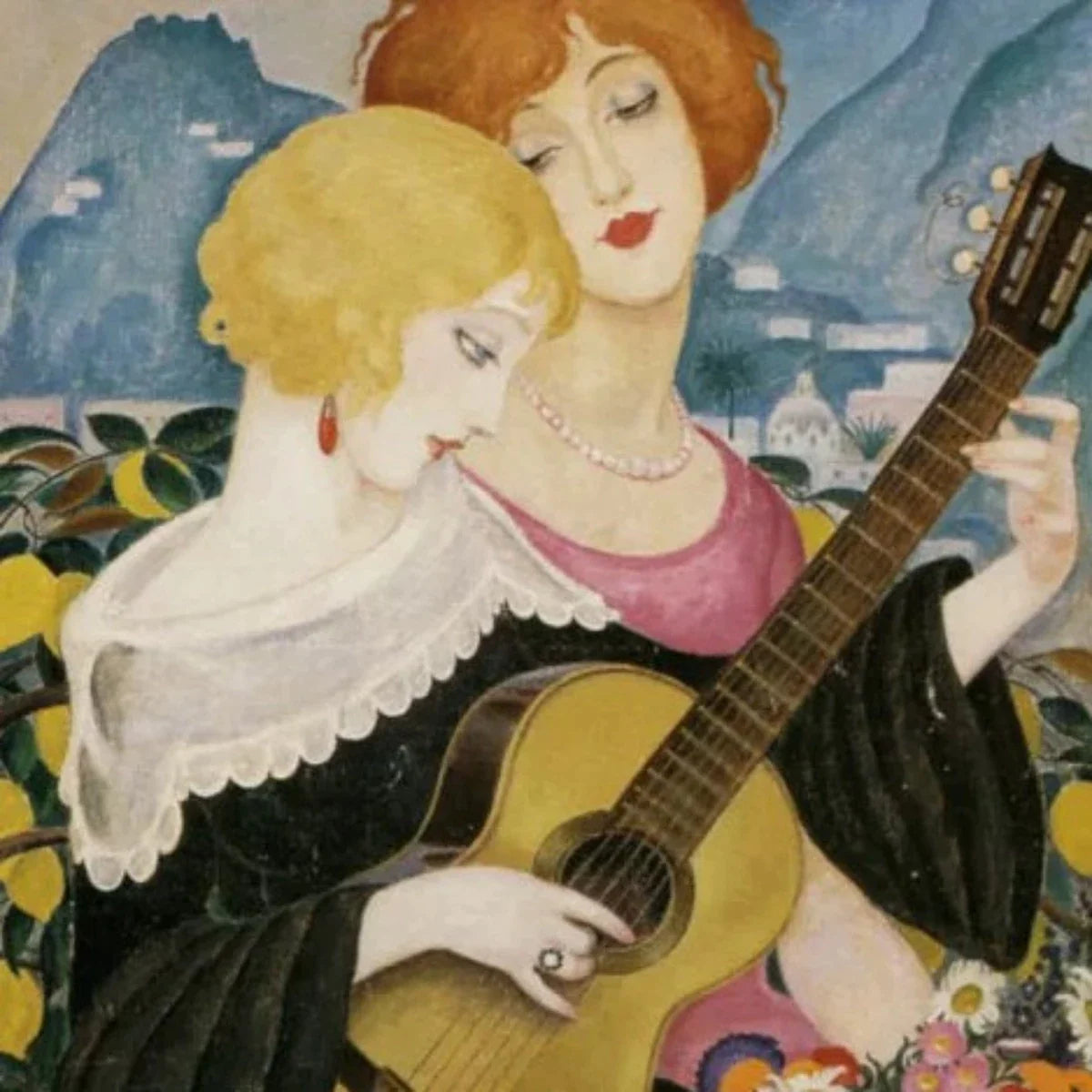 Air de Capri by Gerda Wegener, vintage art print, women with guitar