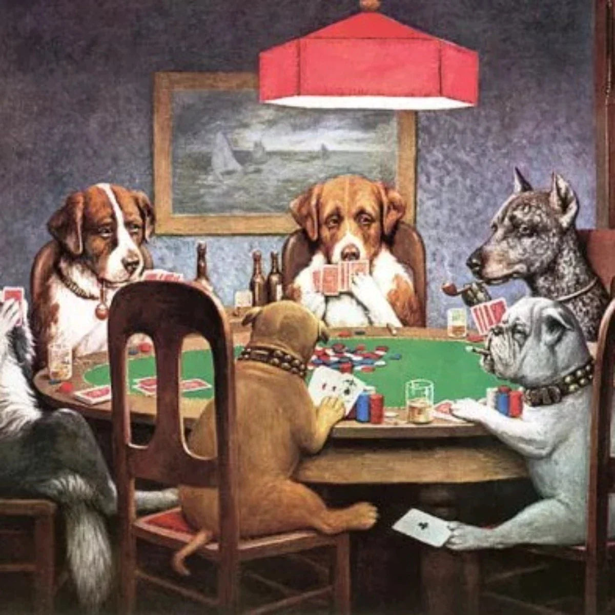 Dogs playing poker art print for living room