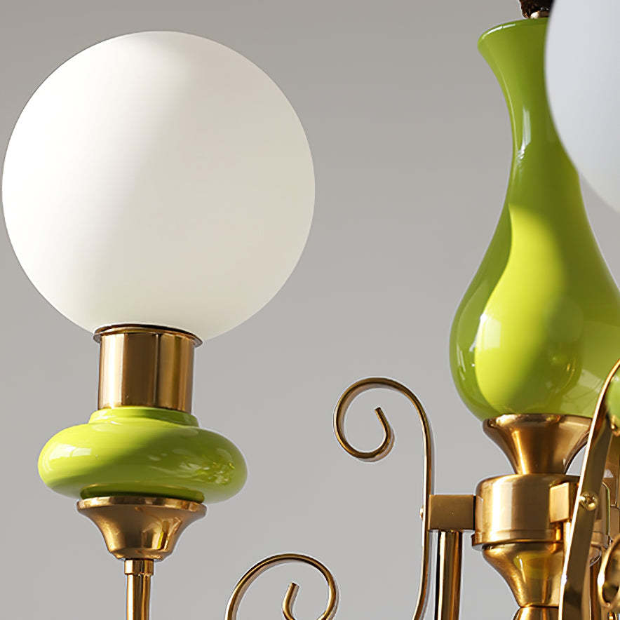 Valentina Chandelier Detail - Green Glass and Brass Accents