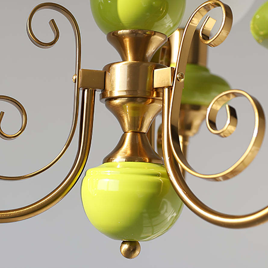Valentina Chandelier Detail: Green Glass and Brass